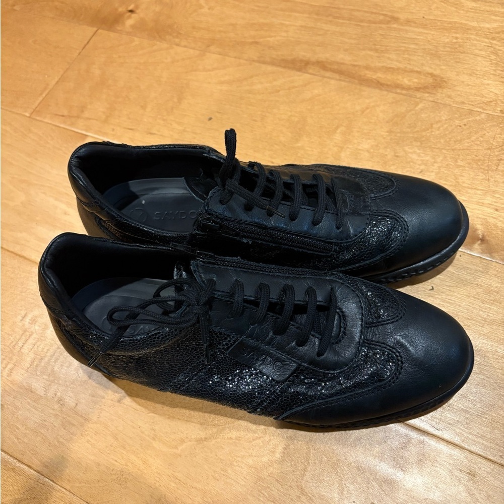 Saydo leather athletic shoes sneakers lace up zipper sz 9-9.5 black